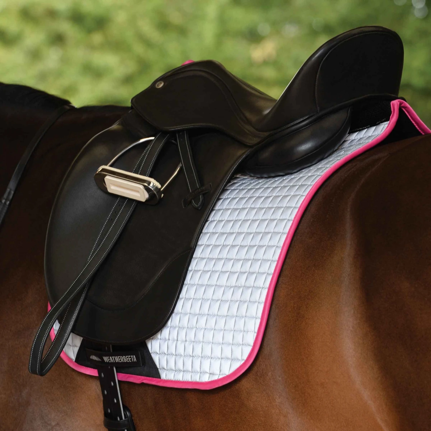 Weatherbeeta Reflective Prime Dressage Saddle Pad (Silver/Pink) - Image 2