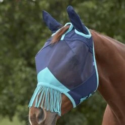 Weatherbeeta Comfitec Deluxe Fine Mesh Mask With Ears & Tassels (Navy/Turquoise)