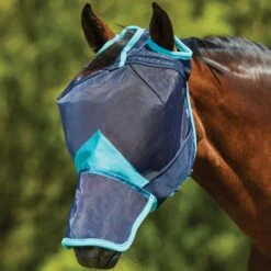 Weatherbeeta Comfitec Deluxe Fine Mesh Mask With Nose (Navy/Turquoise)