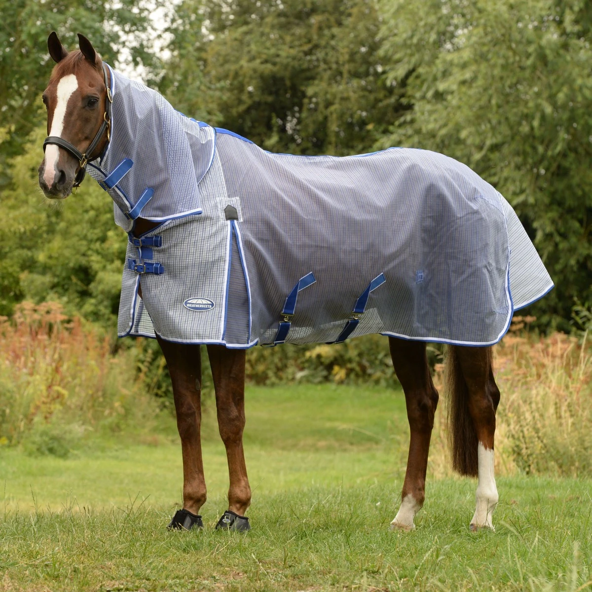 Weatherbeeta Comfitec Ripshield Plus Fly Rug With Ultra Belly Wrap Combo Neck(White/Blue) - Image 3