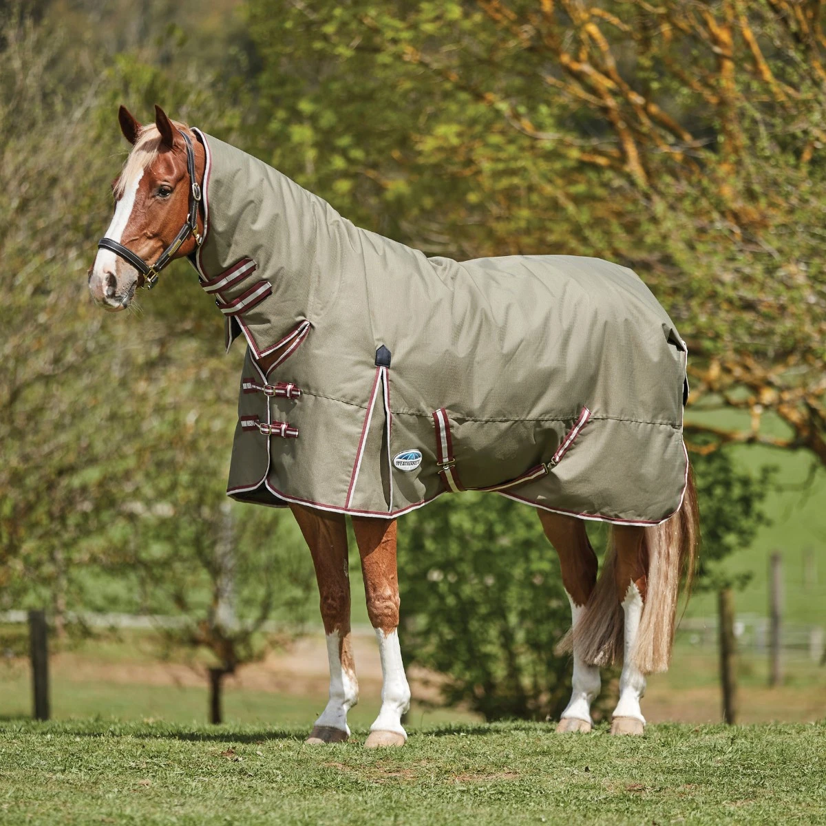 Weatherbeeta Comfitec Essential Combo Neck 220g Mediumweight Turnout (Olive Green/Burgundy/White) - Image 2